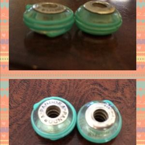 2 Pandora glass beads , silver core