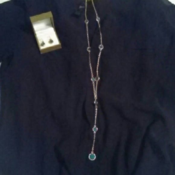 Gold earrings and long necklace