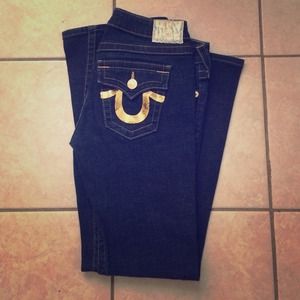TRUE RELIGION JOEY GOLDEN SEQUIN POCKET JEAN