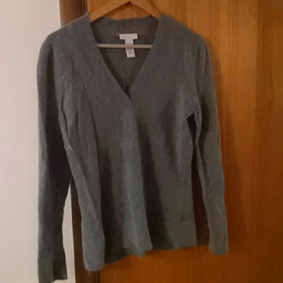 Gray V Neck Angora Sweater