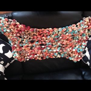 Multicolored infinity scarf pom poms