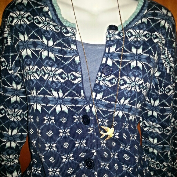 Blue snowflake print cardigan sweater - Picture 1 of 3