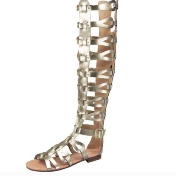 LA Fashion Shoes - Knee High Gold Gladiator Sandals