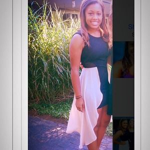 Fitted black dress with pink sheer!