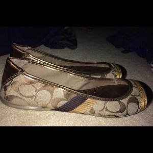 Gold Beige Coach Flats