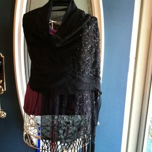 Black Chiffon Beaded Scarf