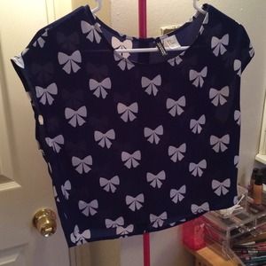 Navy button down back crop top