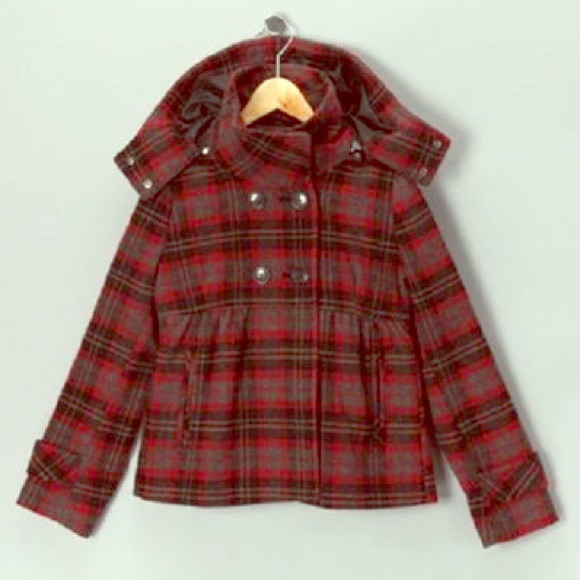 Black Rivet Plaid Wool Jacket.