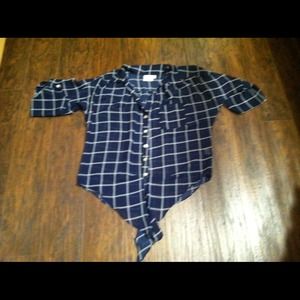 Designer tiefront plaid top.