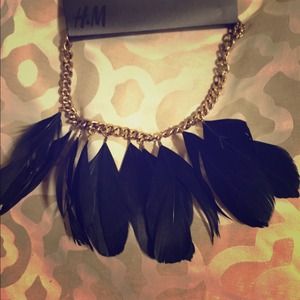 H&M black feather necklace