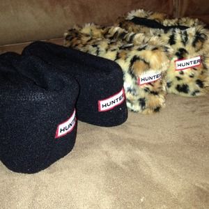 Cheetah print and solid black hunter socks.