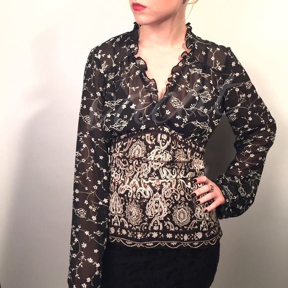 laundry by Shelli Segal Sheer Black Print Blouse - Picture 2 of 4