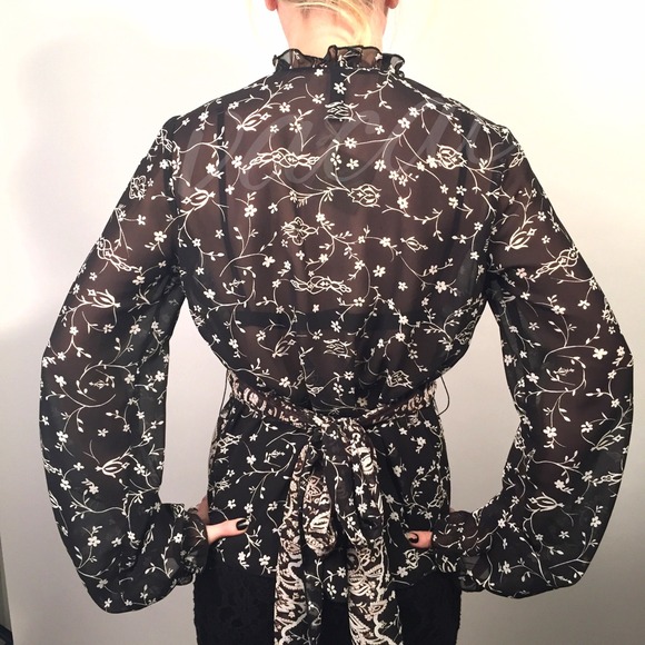 laundry by Shelli Segal Sheer Black Print Blouse - Picture 3 of 4