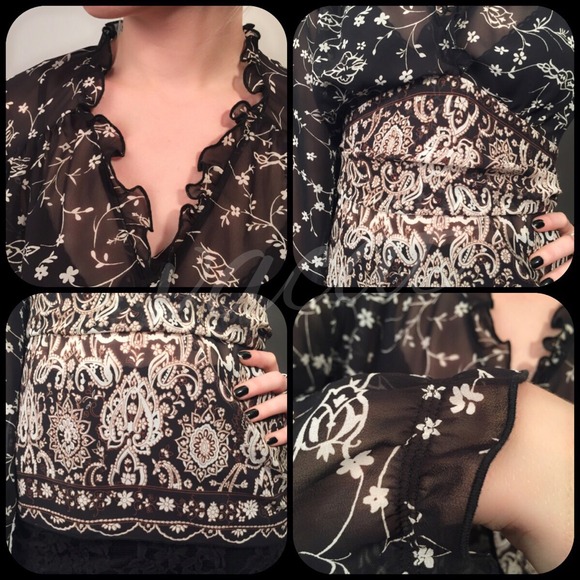 laundry by Shelli Segal Sheer Black Print Blouse - Picture 4 of 4