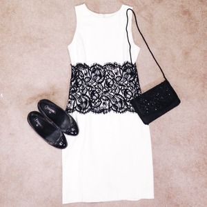White w/ Black lace Dress