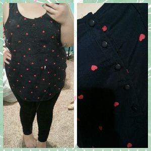 Navy blue & red hearts top