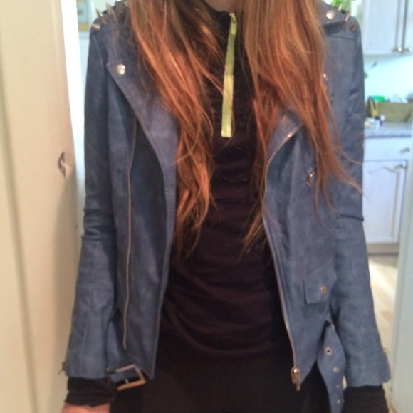 HOLD Unif Spiked Blue Leather Jacket