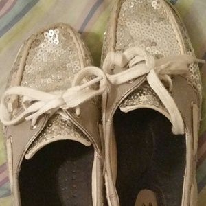 Sparkly silver boat shoes