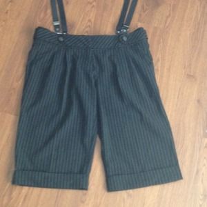 Pin striped black bermuda shorts with suspenders