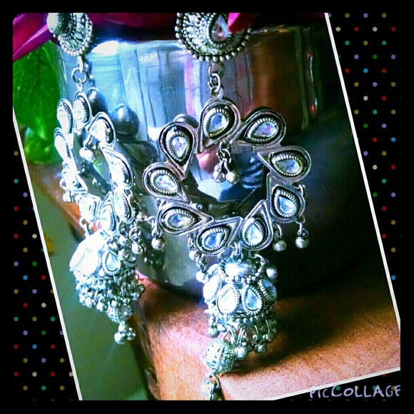 Indian tribal silver kundan jhumka earrings