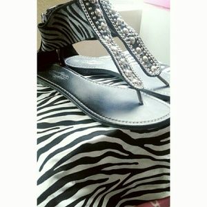 Zebra , rhinestone sandals.