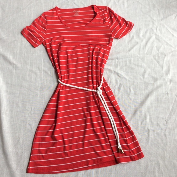 Ninety Dresses & Skirts - Red & White Stripe Rope Belted T-Shirt Dress New