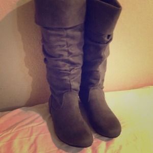 Grey Slouch Suede Boots