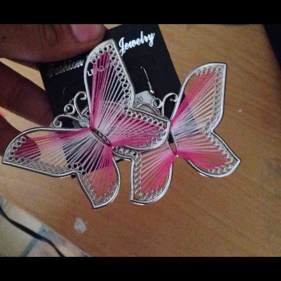 Pink butterfly earrings