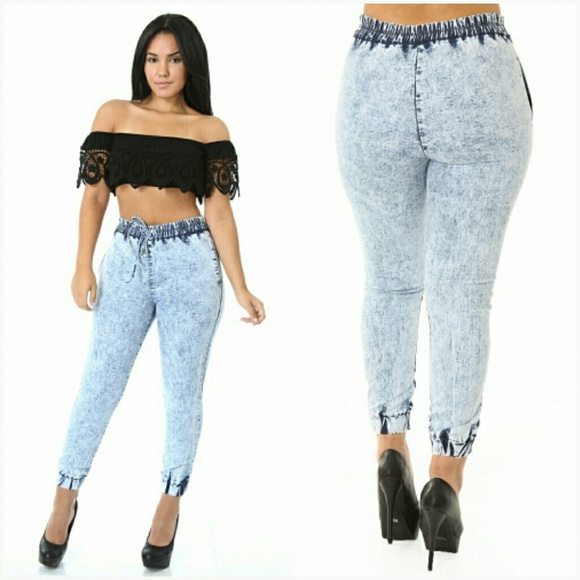 Acid Denim Wash Joggers
