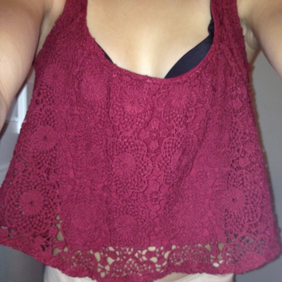 croppe red laced shirt