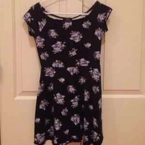Black Soft Floral Skater Dress