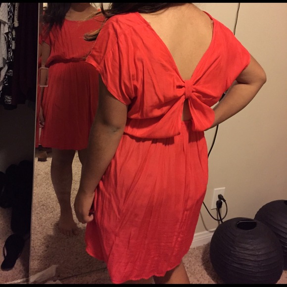 Coral/ Teal bow dress