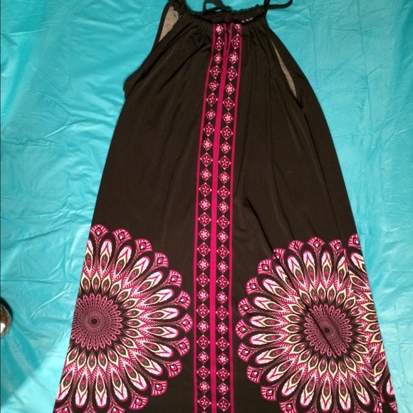 OSFM A-Line Peacock Feather Black & Purple Dress - Picture 1 of 4
