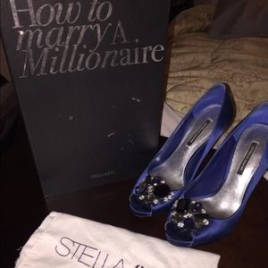Stella Luna Blue Satin Jeweled High Heels, size 6