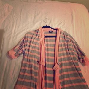 Grey and Pink Striped Cardigan