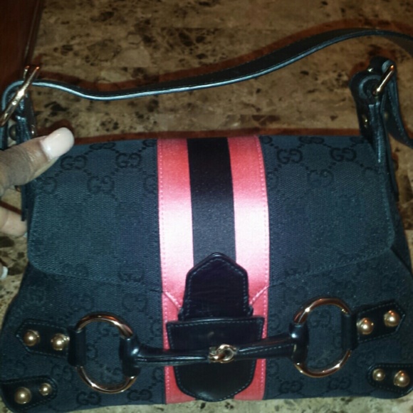 Authentic Gucci Monogram Horsebit Web Flap Bag