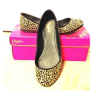 Gold Studded, Black Ballet Flats