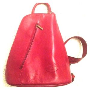 Vintage GKJ Italian Red Leather Shoulder Bag.