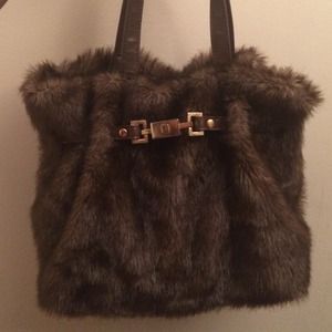 Brown faux mink purse