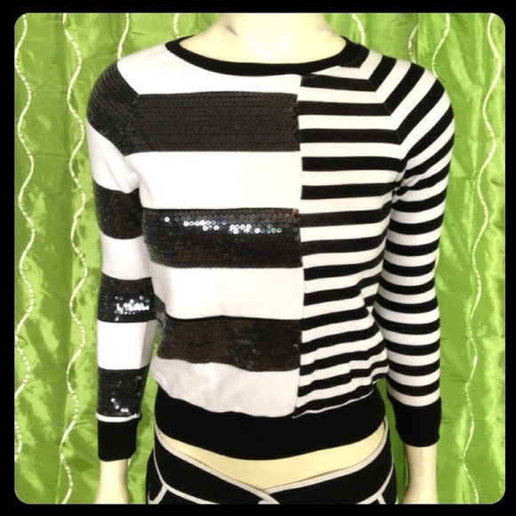 NWT Isaac Mizrahi sequin stripe sweatshirt XXS/XS