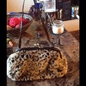 Furry leopard handbag