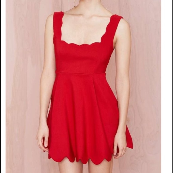 Red scalloped fit and flare dress