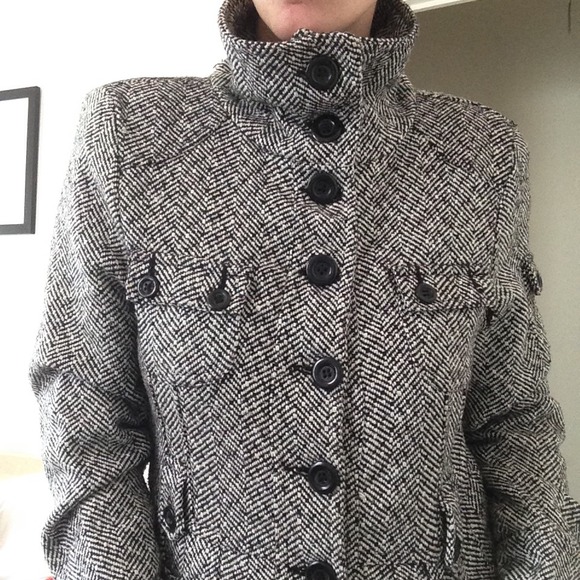 Super cute black and white tweed herringbone coat