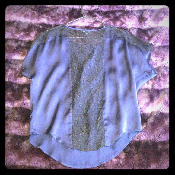 REDUCED ⭐️Express silk navy & black lace back top