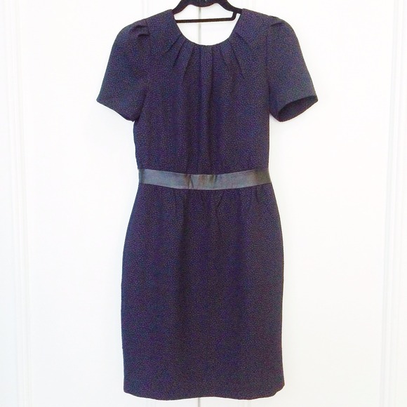 NWOT Navy Textured Dress with Leather Trim