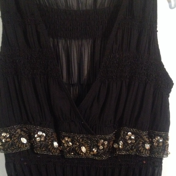 Black and gold sequins top sheer back - Picture 1 of 4