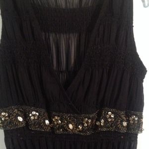 Black and gold sequins top sheer back