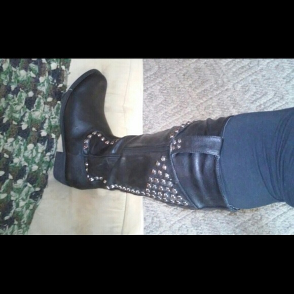 New black studded riding boots