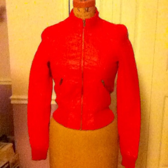 H&M leather style bomber jacket in red - Picture 1 of 2