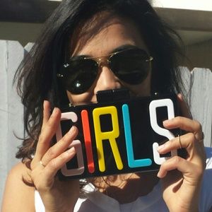 Black clutch with metal shoulder strap